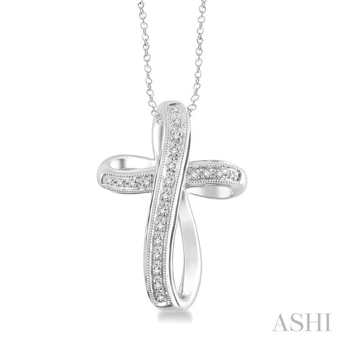 1/10 Ctw Round Cut Diamond Cross Pendant in Sterling Silver with Chain