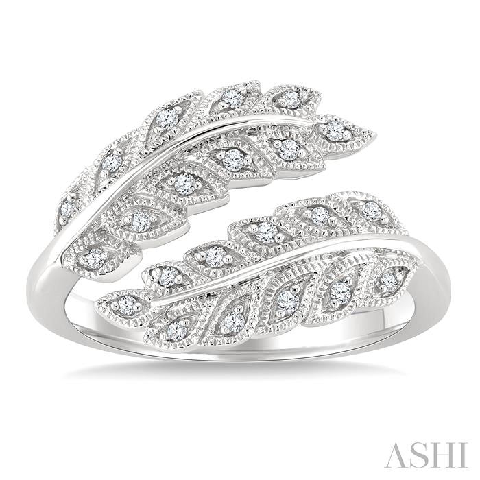 1/10 Ctw Round Cut Diamond Leaf Ring in Sterling Silver
