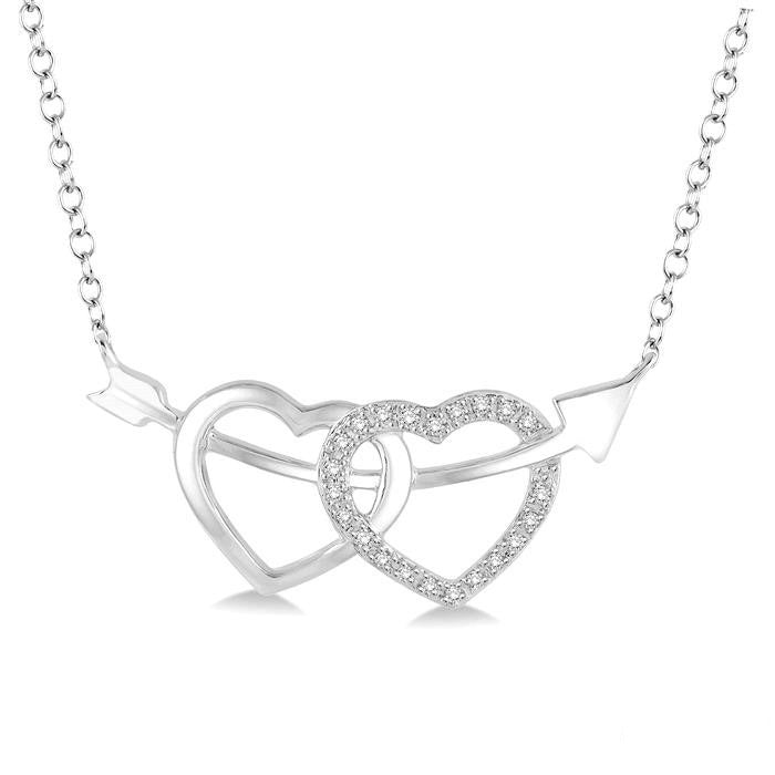 Silver Twin Heart Shape Arrow Diamond Fashion Pendant
