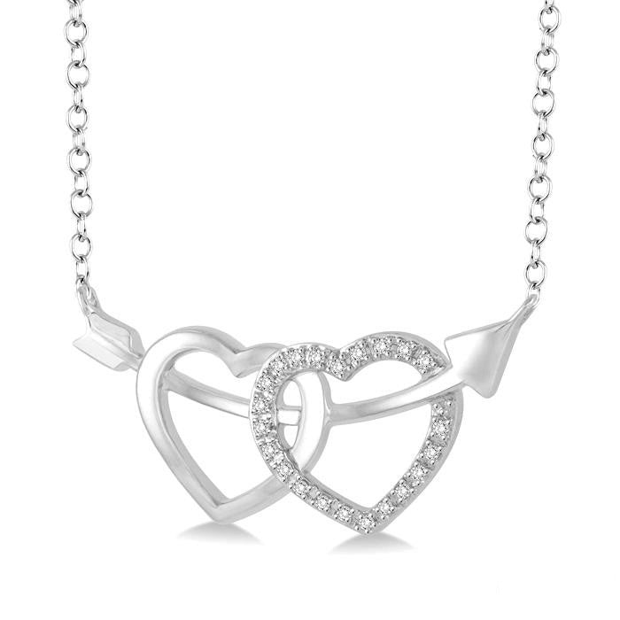 Silver Twin Heart Shape Arrow Diamond Fashion Pendant