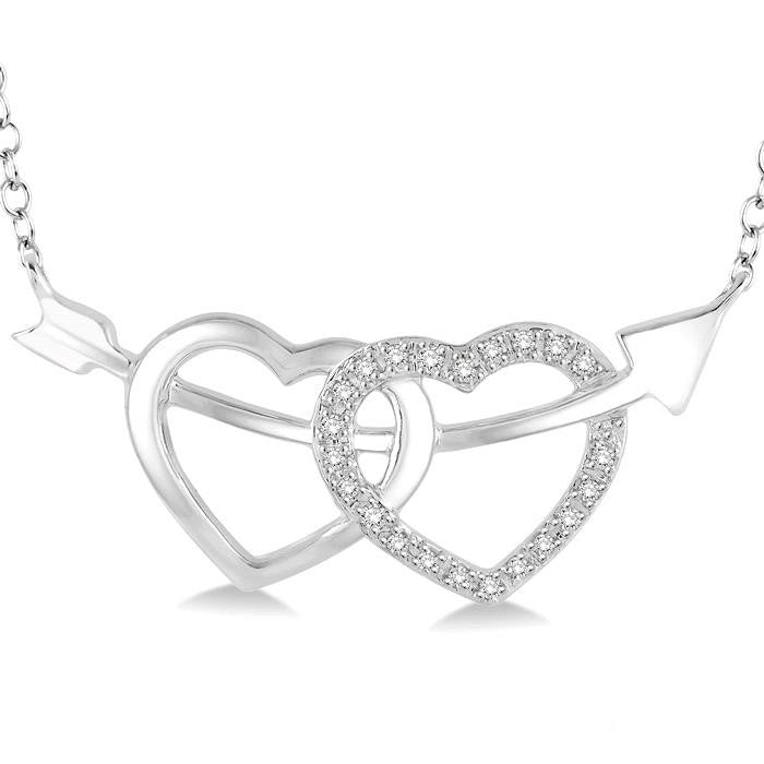 Silver Twin Heart Shape Arrow Diamond Fashion Pendant