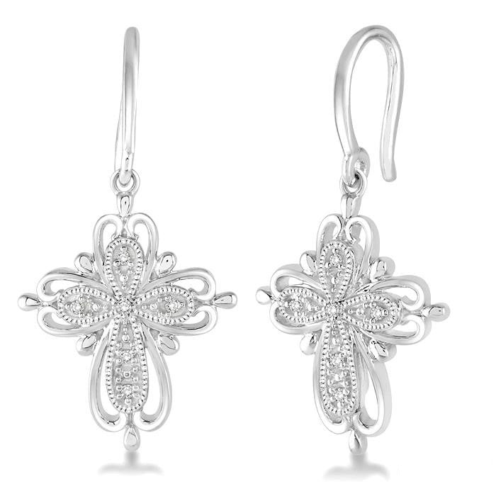 Silver Cross Diamond Earrings