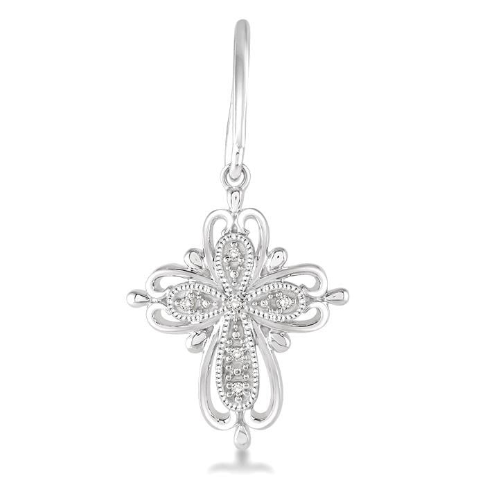 1/20 Ctw Round Cut Diamond Cross Earrings in Sterling Silver