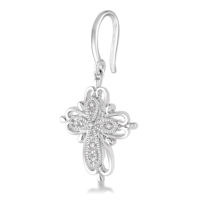 1/20 Ctw Round Cut Diamond Cross Earrings in Sterling Silver