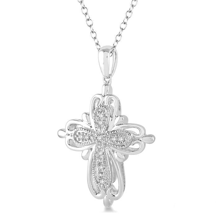 Eclipse Silhouette Silver Cross Diamond Fashion Pendant