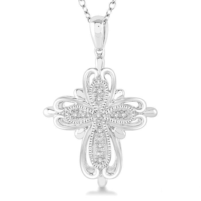 Eclipse Silhouette Silver Cross Diamond Fashion Pendant