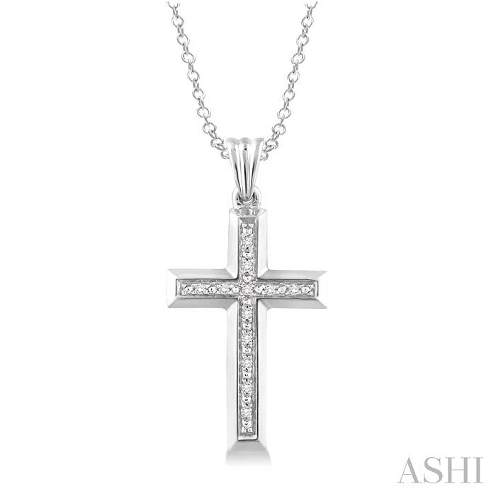 1/20 Ctw Round Cut Diamond Cross Pendant in Sterling Silver with Chain