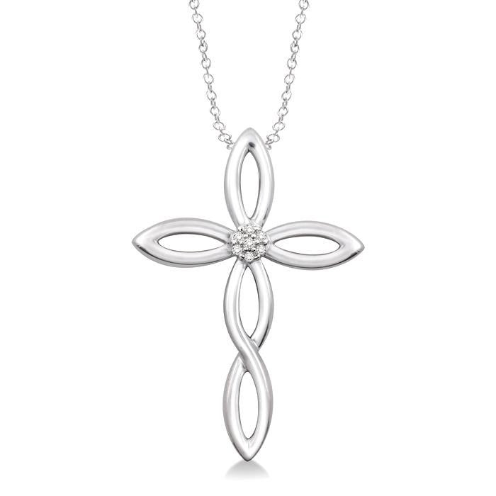 1/50 Ctw Round Cut Diamond Cross Pendant in Sterling Silver with Chain
