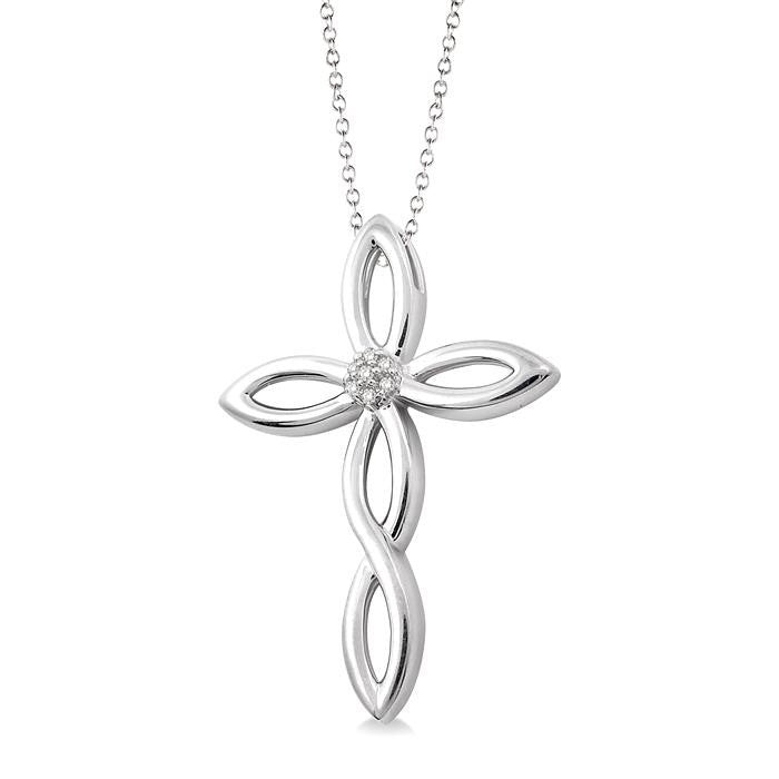 1/50 Ctw Round Cut Diamond Cross Pendant in Sterling Silver with Chain