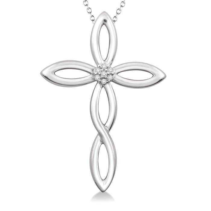 1/50 Ctw Round Cut Diamond Cross Pendant in Sterling Silver with Chain