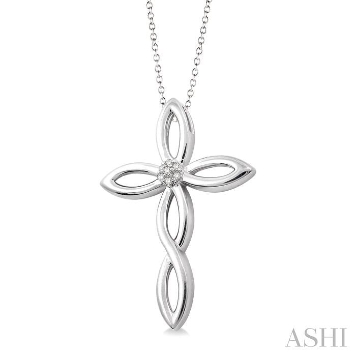 1/50 Ctw Round Cut Diamond Cross Pendant in Sterling Silver with Chain