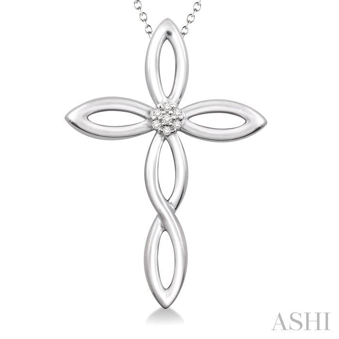 1/50 Ctw Round Cut Diamond Cross Pendant in Sterling Silver with Chain