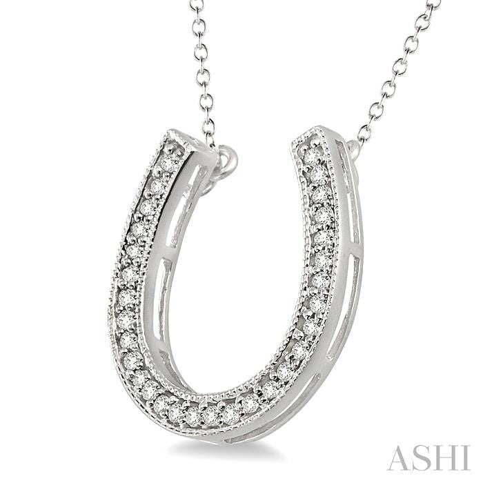 1/10 Ctw Round Cut Diamond Horseshoe Pendant in Sterling Silver with Chain