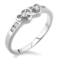 Silver Twin Heart Shape 2 Stone Diamond Fashion Ring
