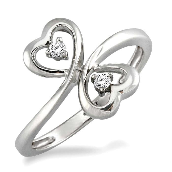 Silver 2 Stone Heart Shape Diamond Fashion Ring