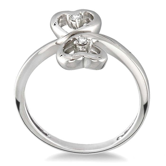 Silver 2 Stone Heart Shape Diamond Fashion Ring