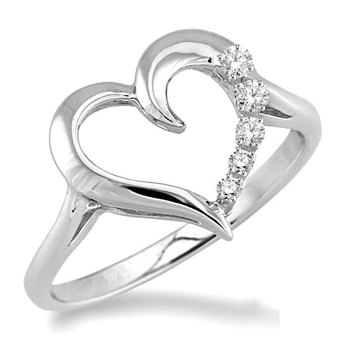 Silver Heart Shape Journey Diamond Fashion Ring