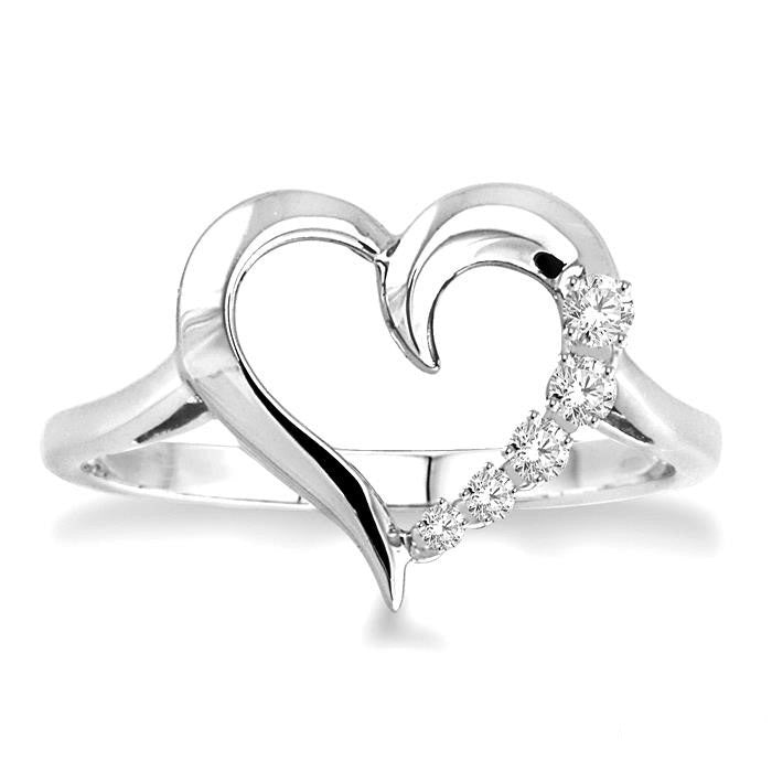 Silver Heart Shape Journey Diamond Fashion Ring