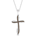 1/6 Ctw Round Cut Champagne Brown Diamond Cross Pendant in Sterling Silver with Chain