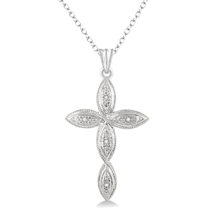 1/50 Ctw Round Cut Diamond Infinity Cross Pendant in Sterling Silver with Chain
