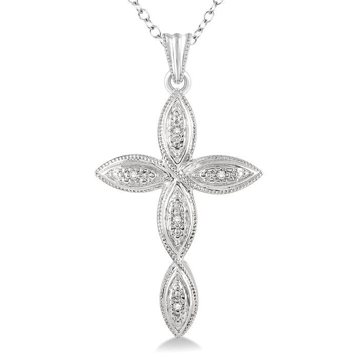 1/50 Ctw Round Cut Diamond Infinity Cross Pendant in Sterling Silver with Chain