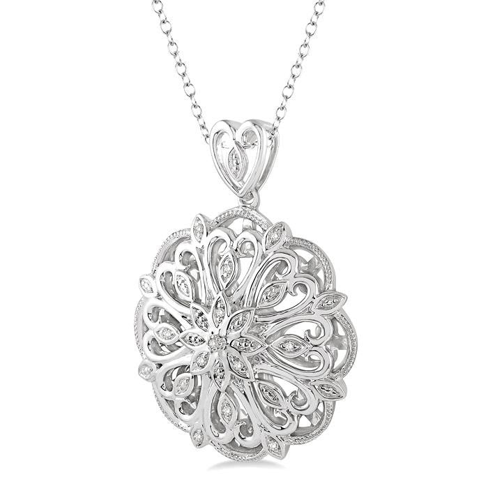 1/20 Ctw Snowflake Round Cut Diamond Fashion Pendant with Chain in Sterling Silver