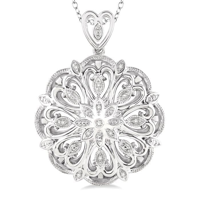 1/20 Ctw Snowflake Round Cut Diamond Fashion Pendant with Chain in Sterling Silver