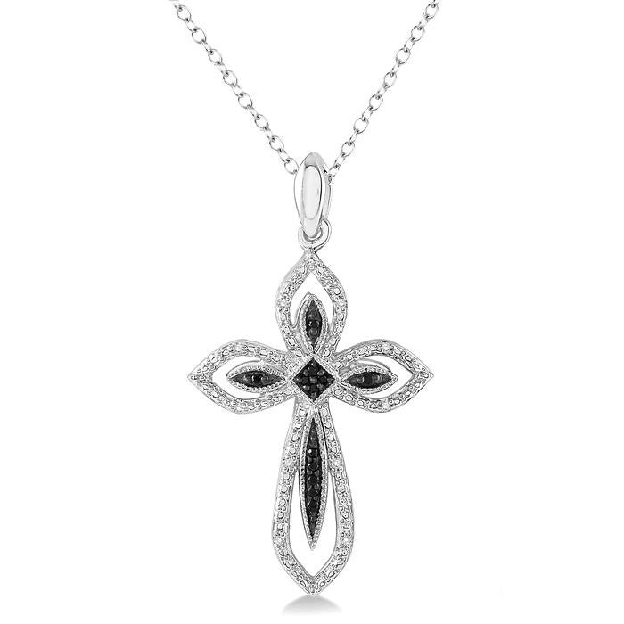 Silver Cross Black Diamond Fashion Pendant