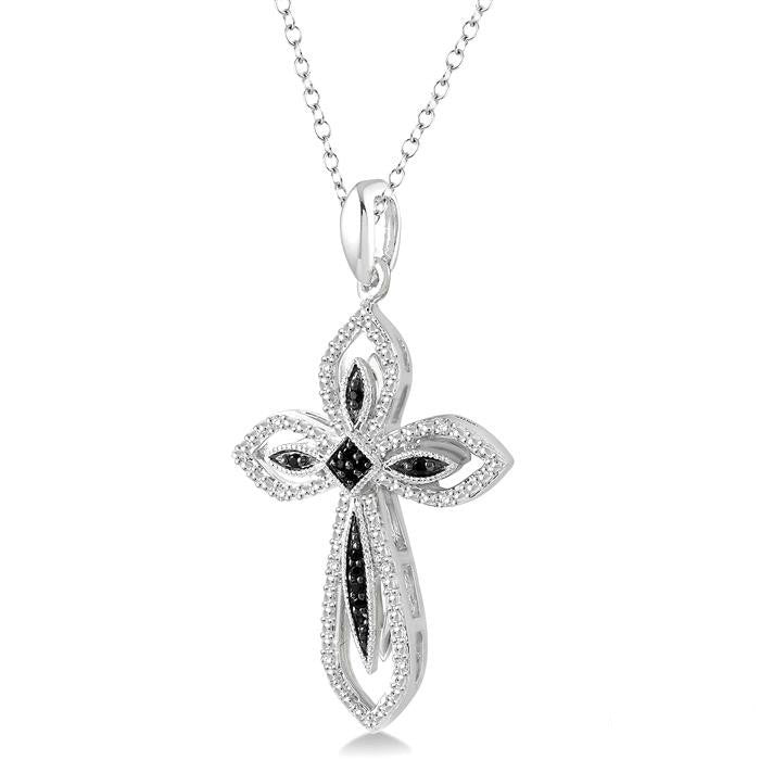 Silver Cross Black Diamond Fashion Pendant