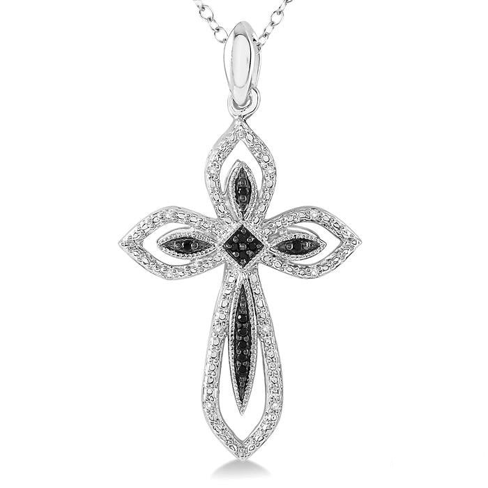 Silver Cross Black Diamond Fashion Pendant
