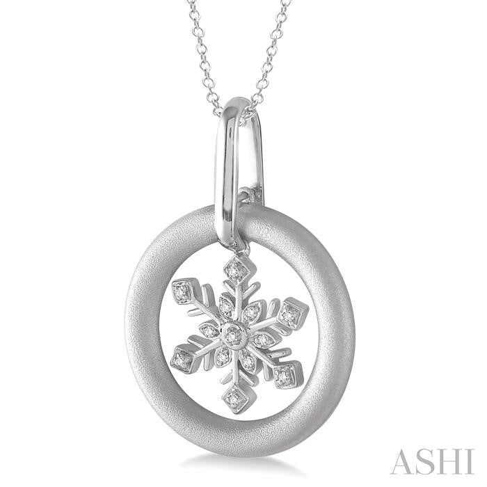 1/20 Ctw Round Cut Diamond Snow Flower Pendant in Sterling Silver with Chain