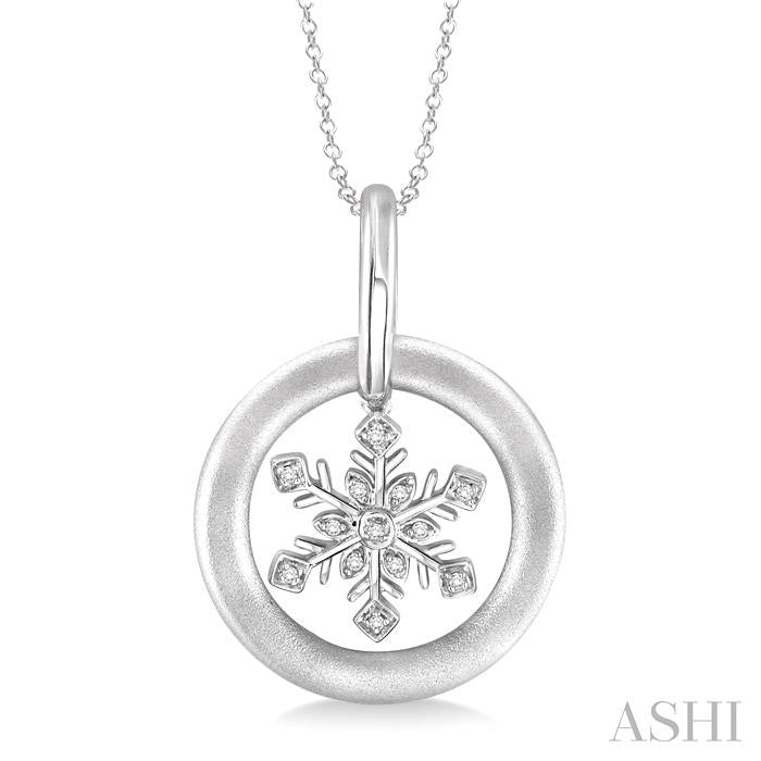 1/20 Ctw Round Cut Diamond Snow Flower Pendant in Sterling Silver with Chain