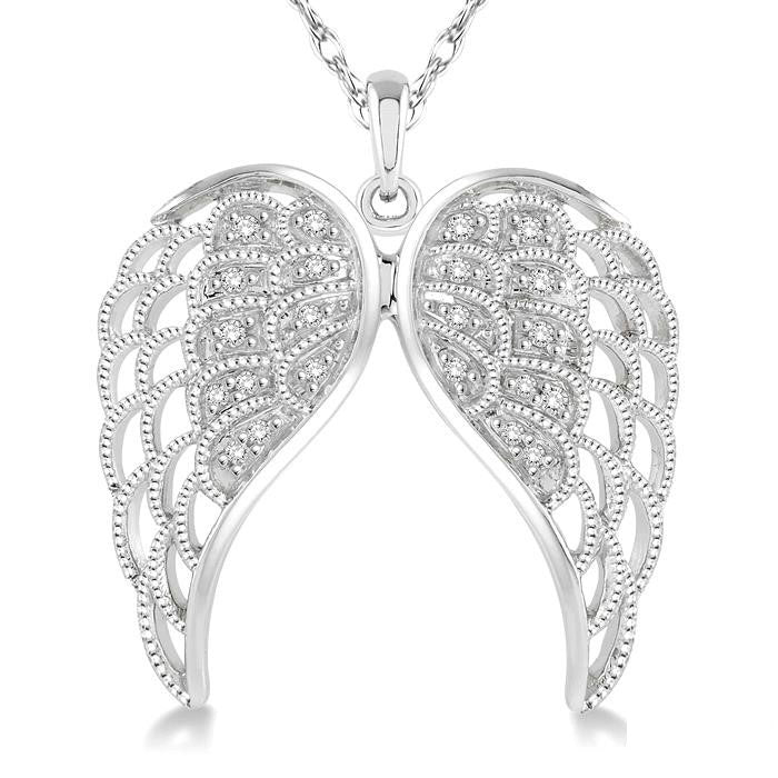 Silver Angel Wings Diamond Fashion Pendant