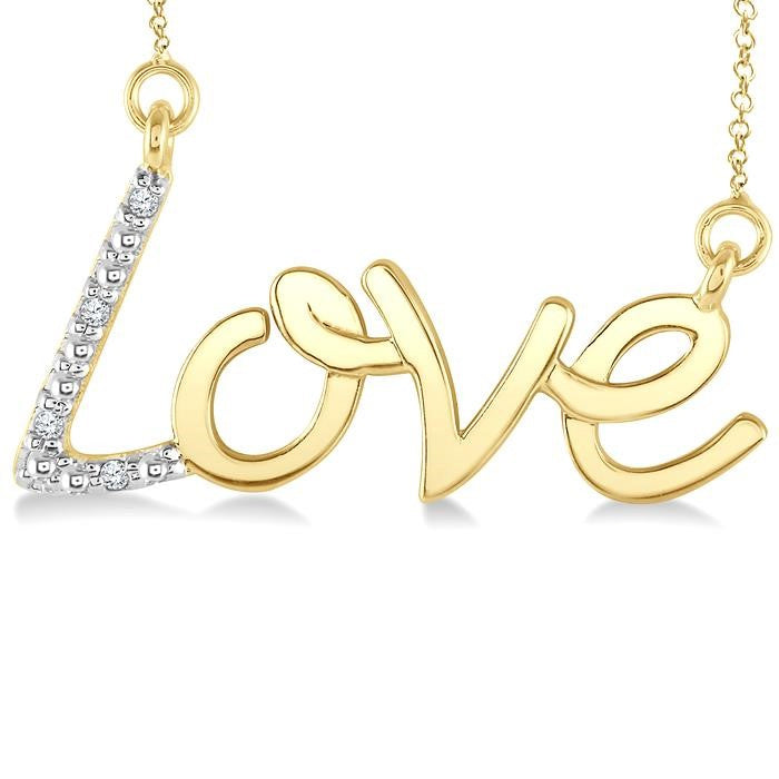 1/50 Ctw 'Love' Calligraphed Round Cut Diamond Fashion Pendant With Chain in Yellow Gold Vermeil