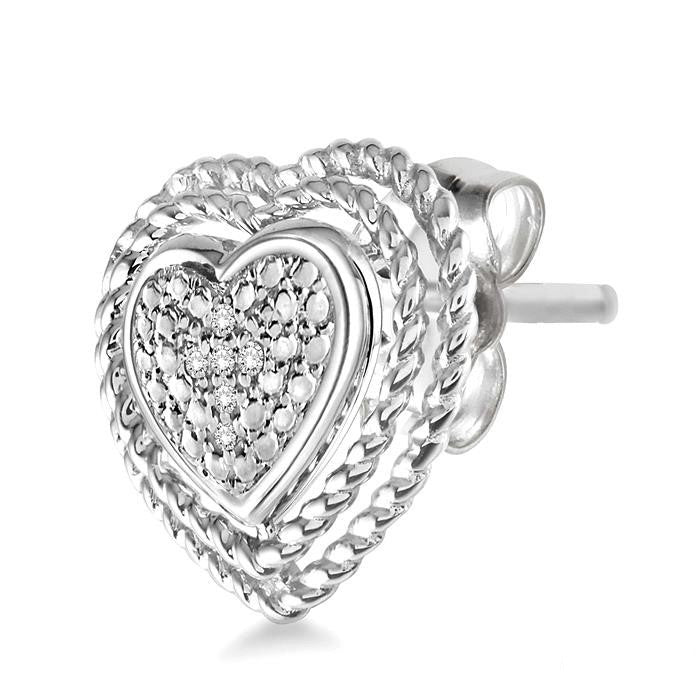 Silver Heart Shape Diamond Fashion Earrings