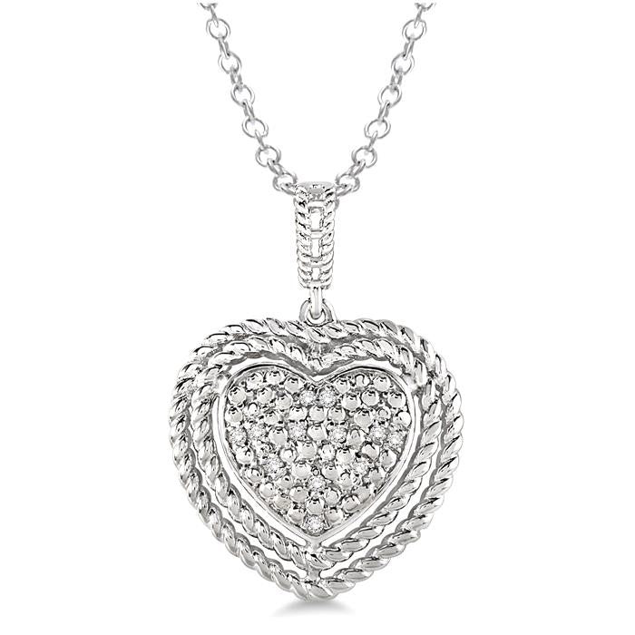 1/20 Ctw Round Cut Diamond Heart Pendant in Sterling Silver with Chain