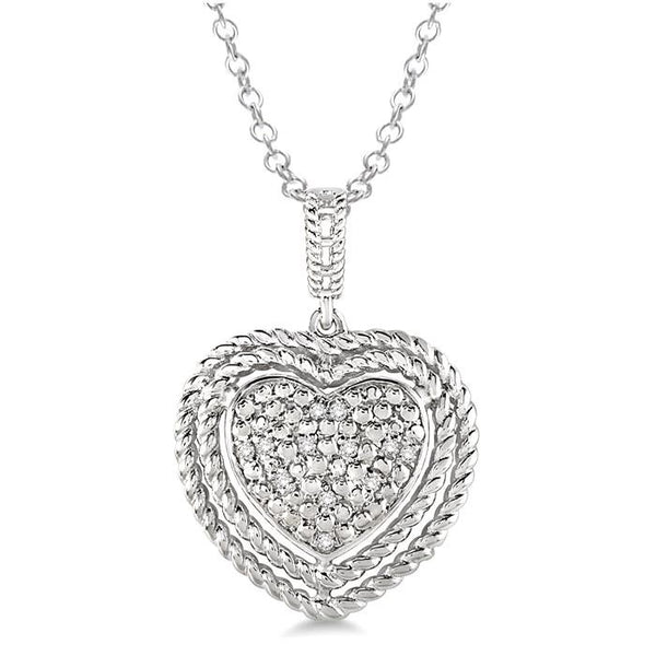 1/20 Ctw Round Cut Diamond Heart Pendant in Sterling Silver with Chain