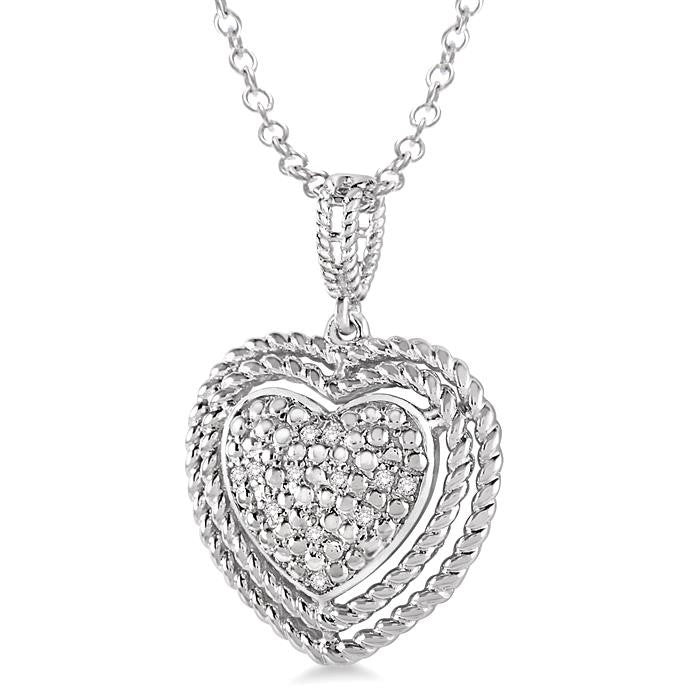 1/20 Ctw Round Cut Diamond Heart Pendant in Sterling Silver with Chain