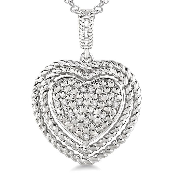 1/20 Ctw Round Cut Diamond Heart Pendant in Sterling Silver with Chain