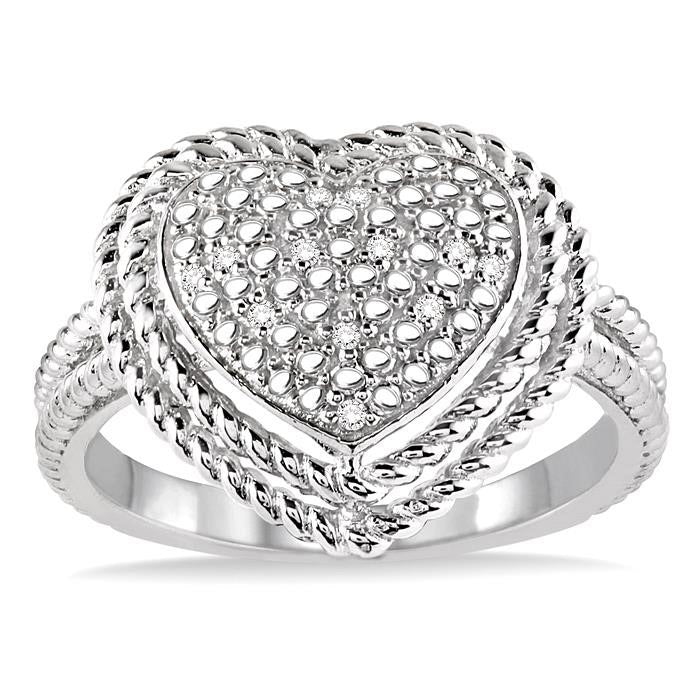 Silver Heart Shape Diamond Fashion Ring