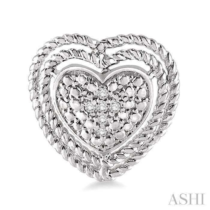 1/20 Ctw Round Cut Diamond Heart Earrings in Sterling Silver