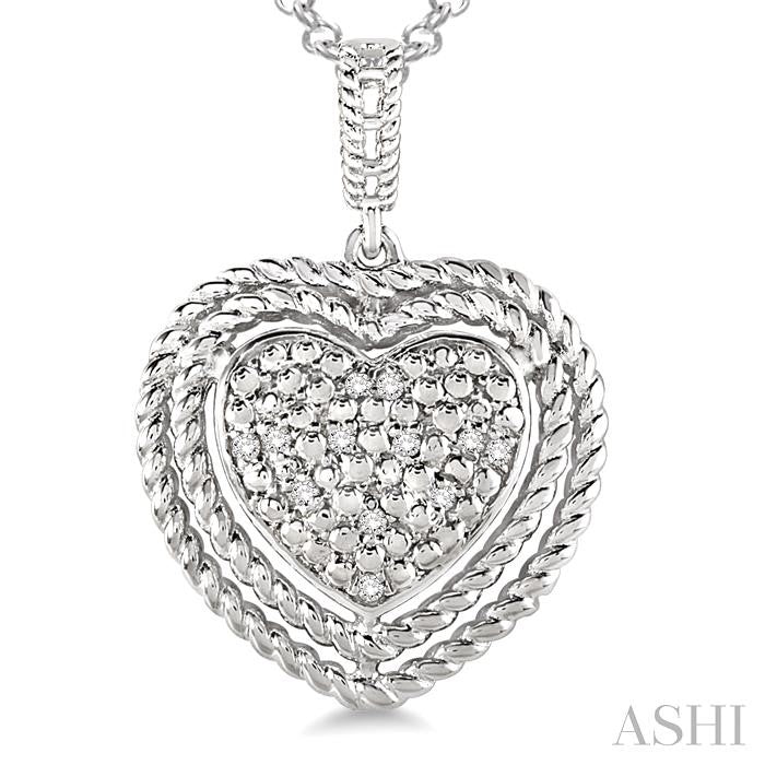 1/20 Ctw Round Cut Diamond Heart Pendant in Sterling Silver with Chain