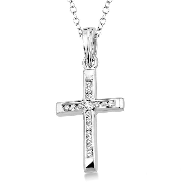 Silver Cross Channel Set Diamond Fashion Pendant