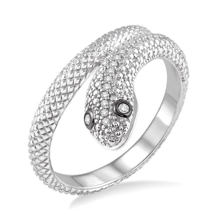 1/20 Ctw Round Cut Diamond Snake Ring in Sterling Silver