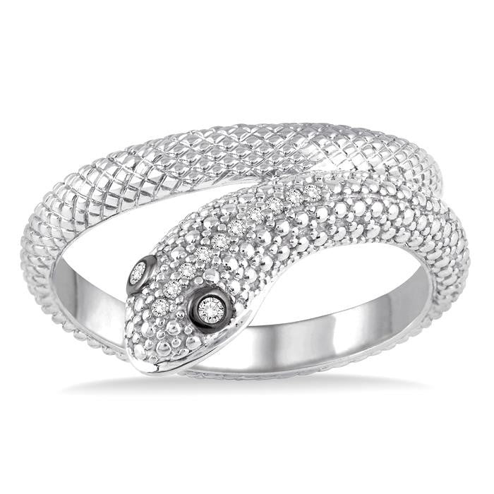 1/20 Ctw Round Cut Diamond Snake Ring in Sterling Silver