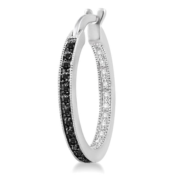 1/3 Ctw White and Black Diamond Hoop Earrings in Sterling Silver