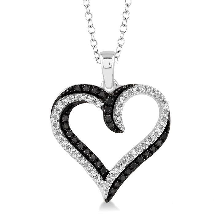 Waverly Zofia Silver Heart Shape Black Diamond Fashion Pendant