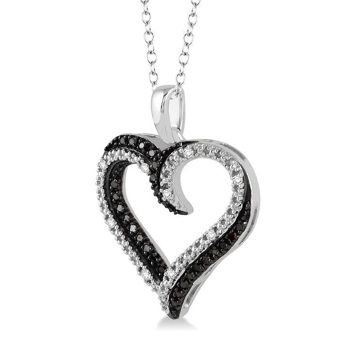 Waverly Zofia Silver Heart Shape Black Diamond Fashion Pendant