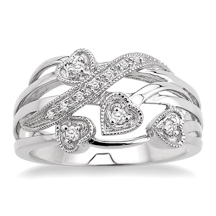 Silver Heart Shape Diamond Fashion Ring