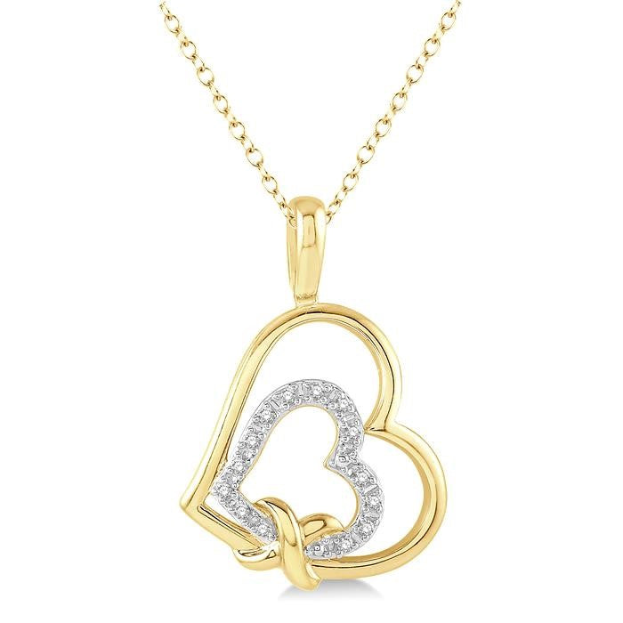 1/50 Ctw Round Cut Diamond Heart Pendant With Chain in Yellow Gold Vermeil